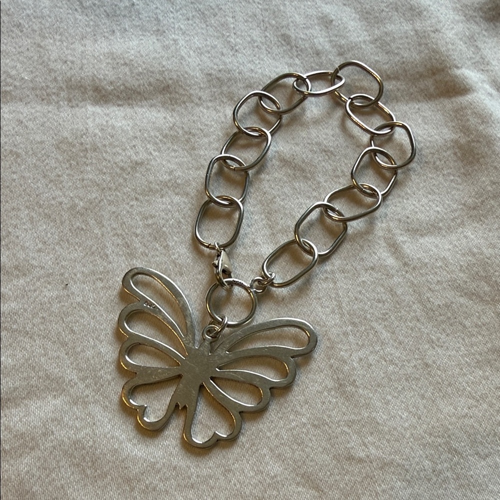 Sterling Silver Large Butterfly Charm Bracelet